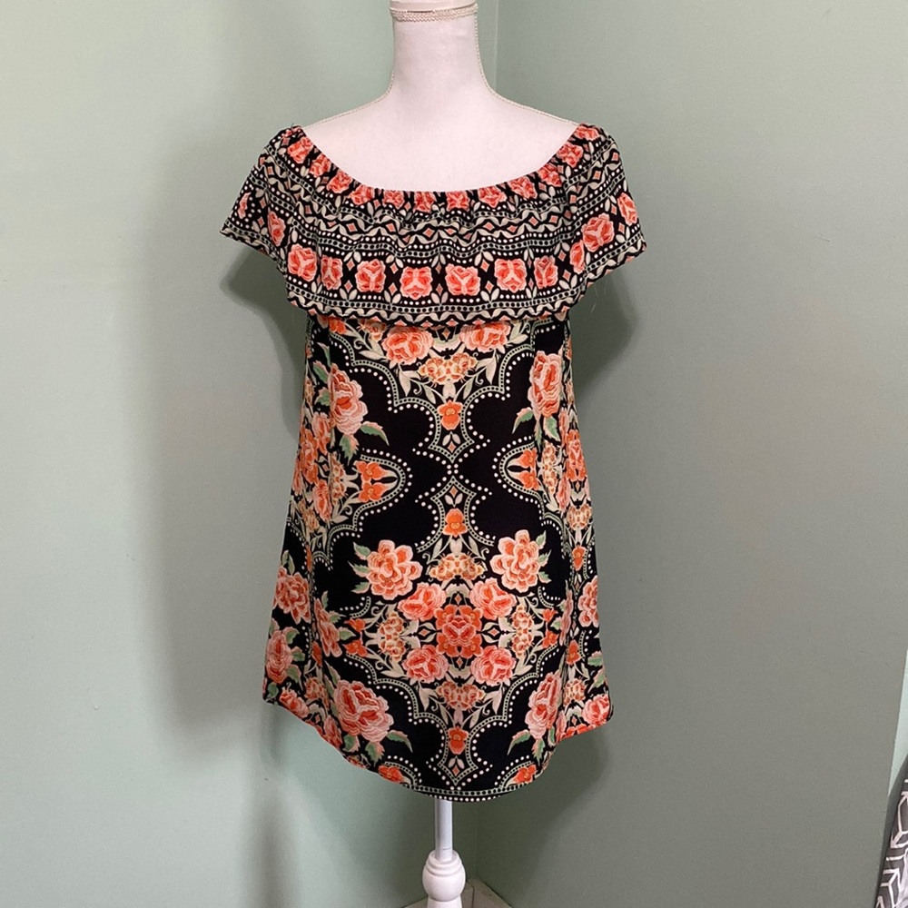 Womens BECCA Floral and Polka Dots Coral & Blue Dress - Medium
